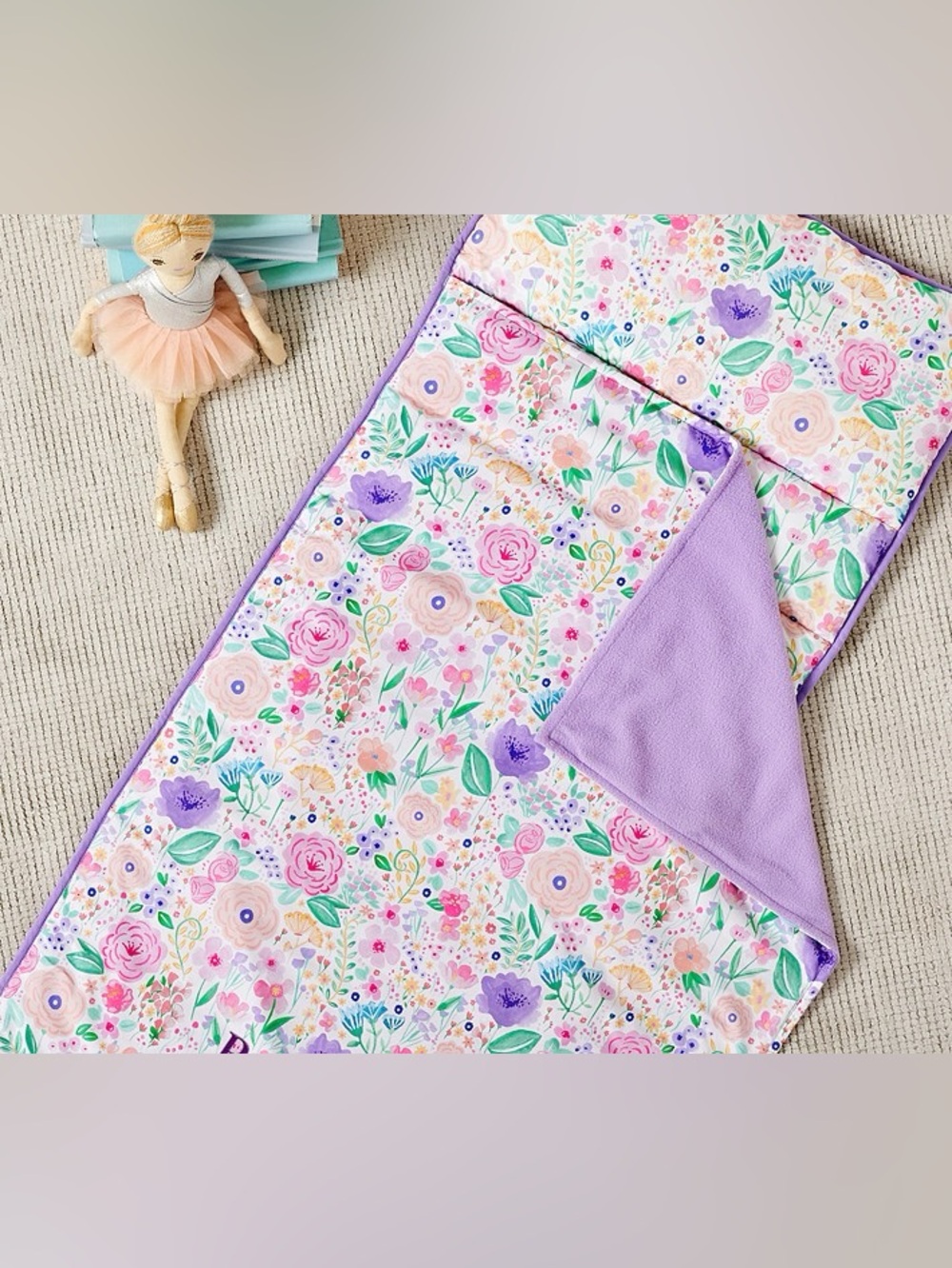 Pottery Barn Kids Mackenzie Lavender Floral Blooms Nap Mat Roll Up Toddler